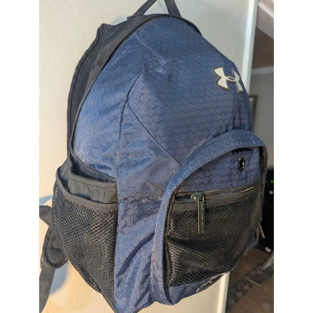 Y2K Under Armour Backpack Navy Blue Black Mesh Pocket School Gym Compact